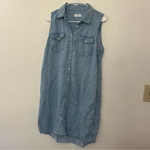 Untuckit for her Perry‎ Blue Chambray Tencel Sleeveless Shirt Dress Size 14